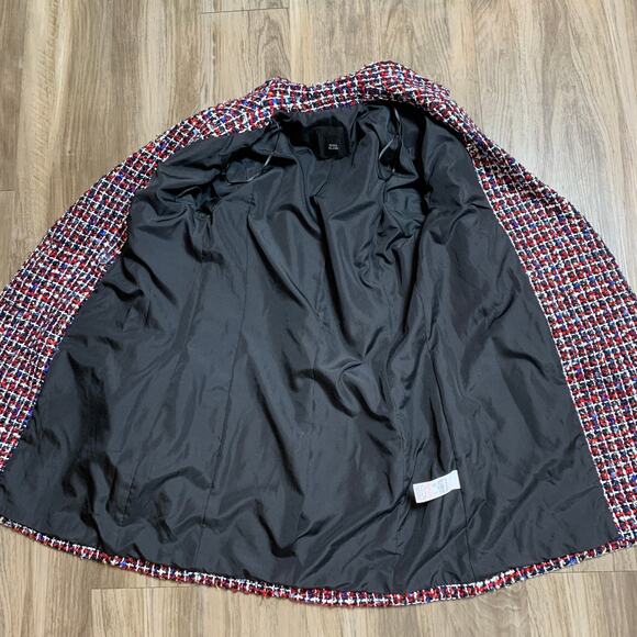 ASOS River Island Boucle Tweed Double Breasted Blazer Jacket Red Check Size 4 - Picture 6 of 11